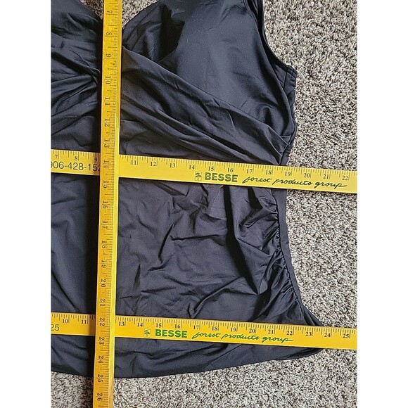 Lands' End Swim Top Black 22W Wrap Front Tankini 2X Solid Tummy Control S1009 - Picture 3 of 5